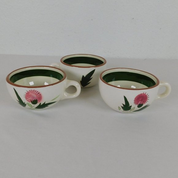 Lot of 3 Stangl Pottery Pink Thistle Hand Painted Flat Coffee Cup Vintage White - Picture 1 of 11